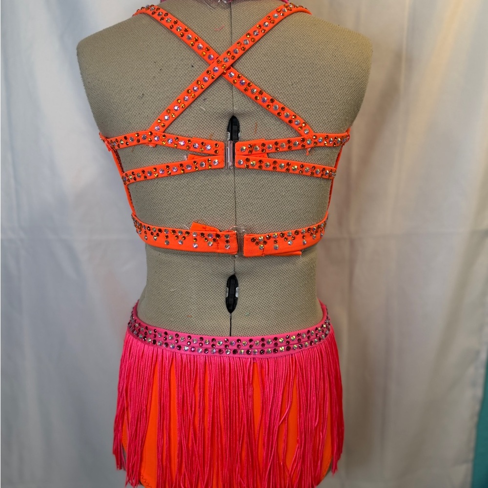 Sparkling Orange and Pink Kids Dance Costume, child size 7, brand new - Picture 2 of 5